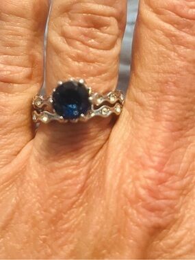 4.75 CTW Sapphire & CZ 18k Gold Overlay  Set Size 8